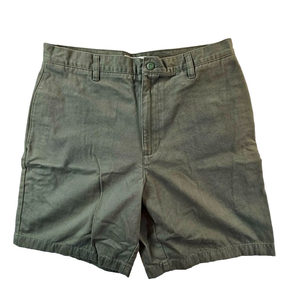 Covington Flat Front Shorts Men 34 Twill 100% Cotton Slash Pockets Green